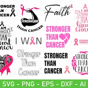 Più forte del cancro svg, guerriera del cancro al seno svg, eps, dxf, ai, png, file per Cricut