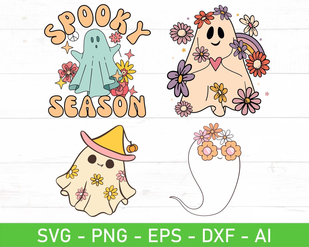 Groovy Ghost Svg Png Bundle, Groovy Retro Spooky Season Halloween Cute ...