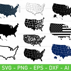 USA Karte svg, USA Umriss svg, eps, dxf, ai, png, Dateien für Cricut