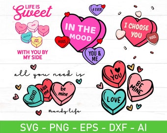 Conversation Hearts SVG, Candy Hearts svg, eps, dxf, ai, png, Files For Cricut