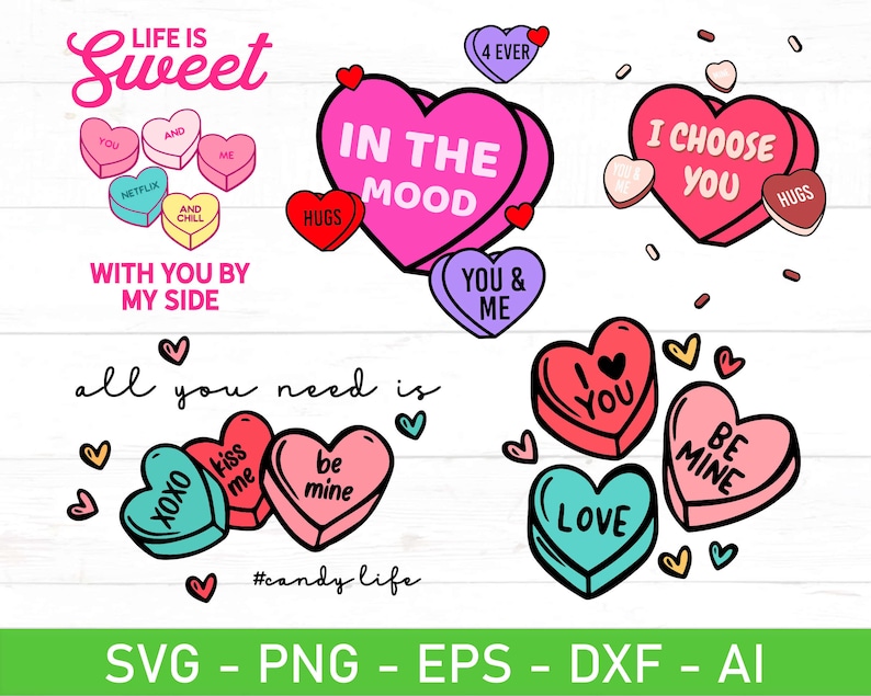 Conversation Hearts SVG Candy Hearts Svg Eps Dxf Ai Png - Etsy
