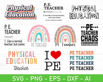 Professeur d'éducation physique svg, eps, dxf, ai, png, fichiers pour Cricut