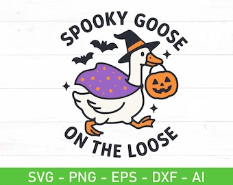 Spooky Goose On The Loose SVG PNG – Funny Halloween Goose with Witch Hat and Pumpkin, Cute Animal Shirt Design
