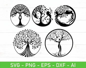Tree Goddess svg png, Goddess Tree of Life svg png, Pagan Celtic svg, Woman Tree svg, Wiccan svg, Triple Moon svg