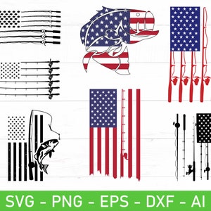 Fishing American Flag svg, Flag Fishing Rod svg, Fishing Rod Flag svg, Fishing Flag svg, eps, dxf, ai, png, Files For Cricut