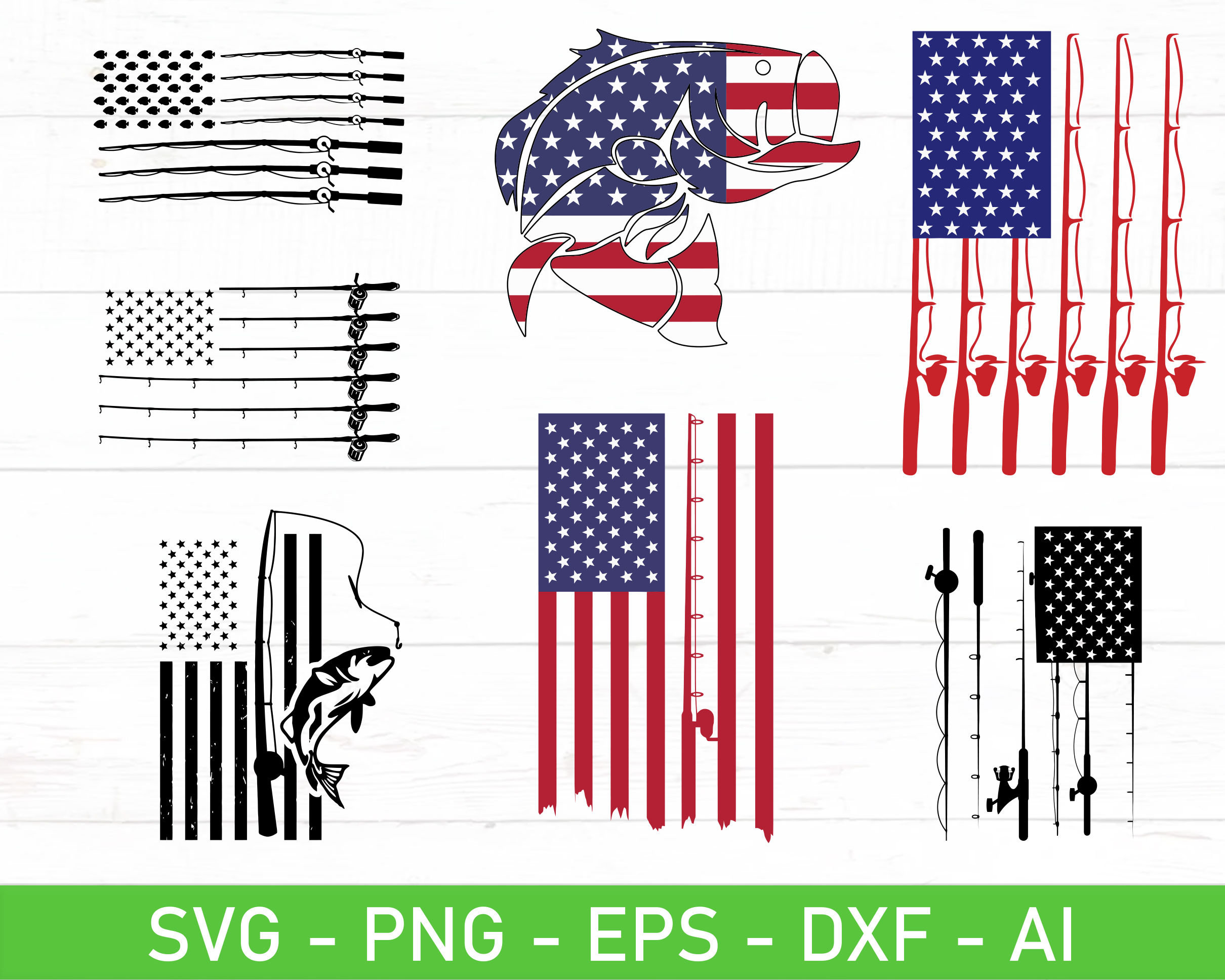 Fishing American Flag Svg, Flag Fishing Rod Svg, Fishing Rod Flag