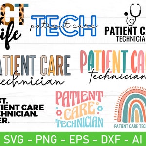 Patientvårdstekniker svg-paket, Patientvårdstekniker svg, PCT svg-paket Retro regnbågsvågig leopard, eps, dxf, ai, png, filer för Cricut