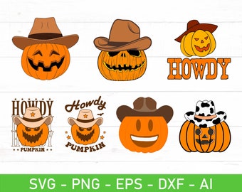 Howdy Pumpkin SVG, Cowboy Pumpkin SVG Bundle, Country Pumpkin svg, Halloween Cowgirl svg, eps, dxf, ai, png, Files For Cricut