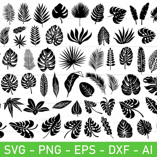 Tropical Leaves SVG Bundle, Tropical Leaf svg, Jungle Leaves svg, Palm Leaf svg, eps, dxf, ai, png, Files For Cricut