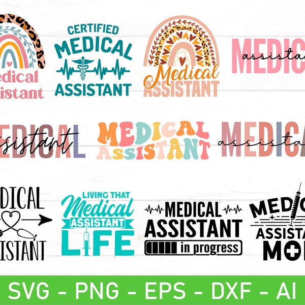 Medical Assistant SVG Bundle, Medical Assistant Life Retro Boho Rainbow Stethoscope svg, eps, dxf, ai, png, Files For Cricut