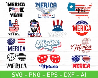 Merica SVG Bundle, Patriotic Sunglasses svg, American Glasses svg, July 4th svg bundle, eps, dxf, ai, png, Files For Cricut