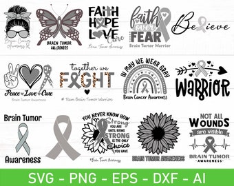 Concientización sobre tumores cerebrales (svg), Guerrero de tumores cerebrales (svg), Paz, amor, cura, En mayo vestimos de gris, Juntos luchamos (svg)