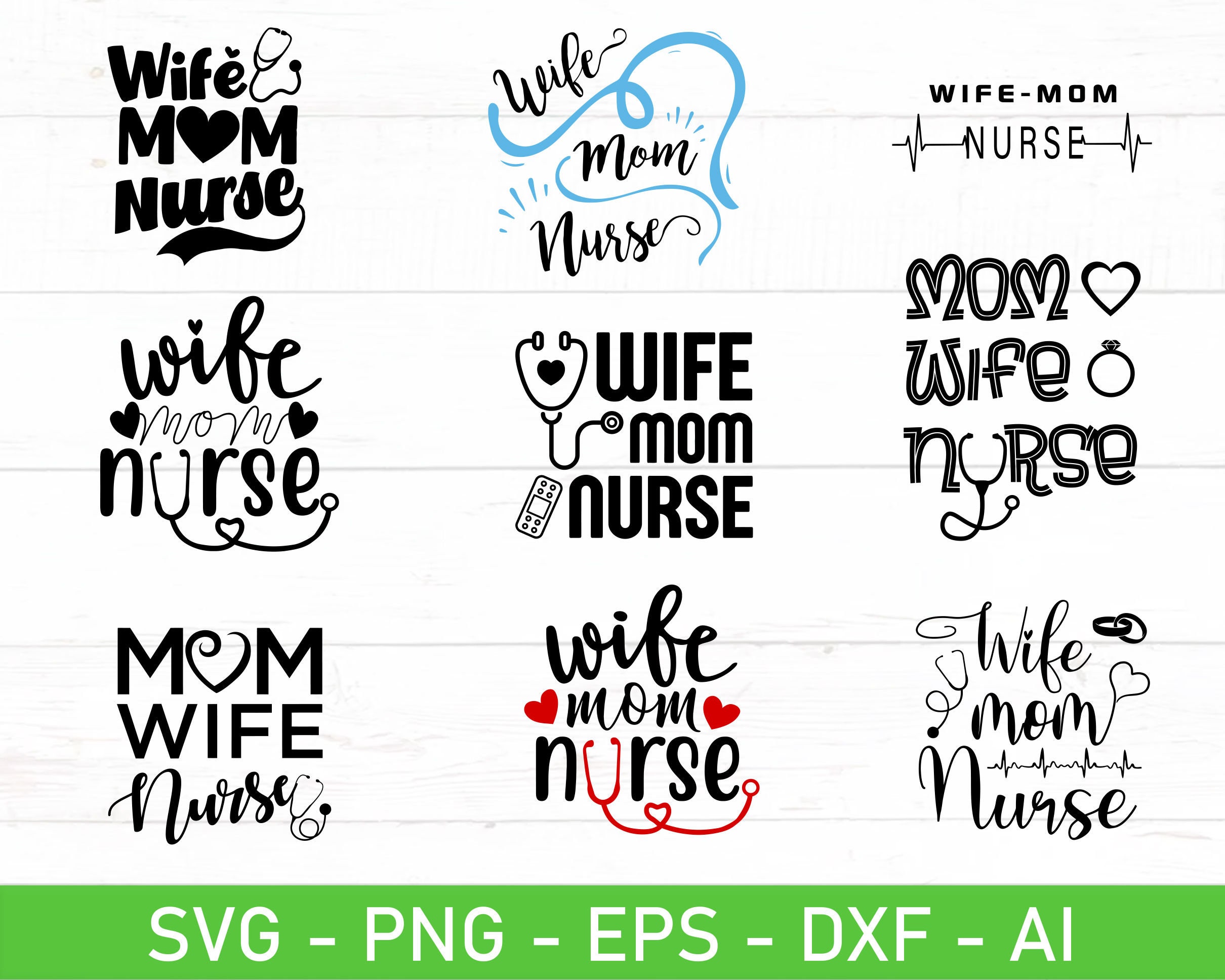 Wife Mom Nurse svg Nurse Mom svg Nurse Wife svg Nurse Wife Etsy México