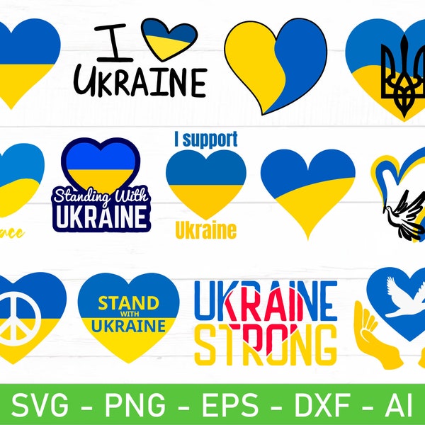 Ukraine Heart svg Bundle, Ukraine Heart Flag svg, eps, dxf, ai, png, Files For Cricut