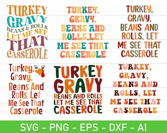 Paquete SVG de frijoles y panecillos con salsa de pavo, déjame ver esa cazuela, eps, dxf, ai, png, archivos para Cricut