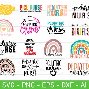 Pediatric Nurse SVG Bundle, Pediatric Nurse Rainbow svg, Pediatric Nurse Leopard svg, eps, dxf, ai, png, Files For Cricut