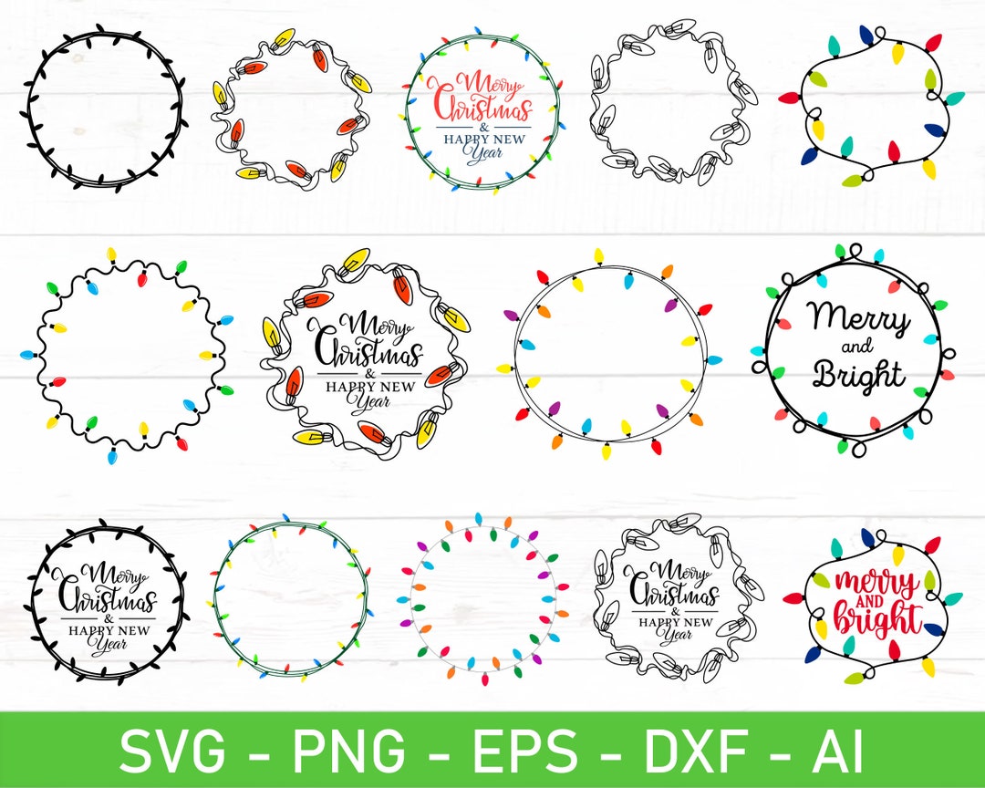 Christmas Lights Wreath Svg Bundle, Christmas Lights Circle Svg