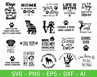Citazioni sui cani in formato SVG, Pacchetto di citazioni sui cani in formato SVG, EPS, DXF, AI, PNG, file per Cricut