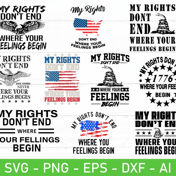 My Rights Don't End Where Your Feelings Begin svg, USA Flag Second Amendment svg, Gun Rights svg, eps, dxf, ai, png