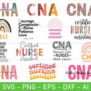 CNA Svg, Сertified Nursing Assistant svg Bundle, eps, dxf, ai, png, Files For Cricut