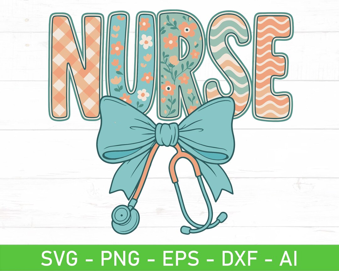 Coquette Nurse SVG PNG, Floral Bow Stethoscope Retro Nurse Life Clipart ...