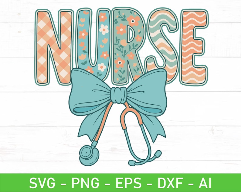 Coquette Nurse SVG PNG, Floral Bow Stethoscope Retro Nurse Life Clipart ...