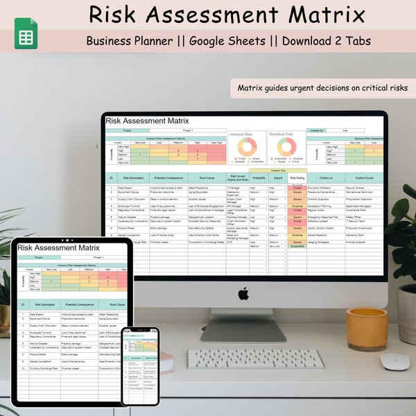 Risk Matrix Google sheet Risk Assessment Tracker spreadsheet Business Planner Spreadsheet Risk template excel Small Businesses Risk