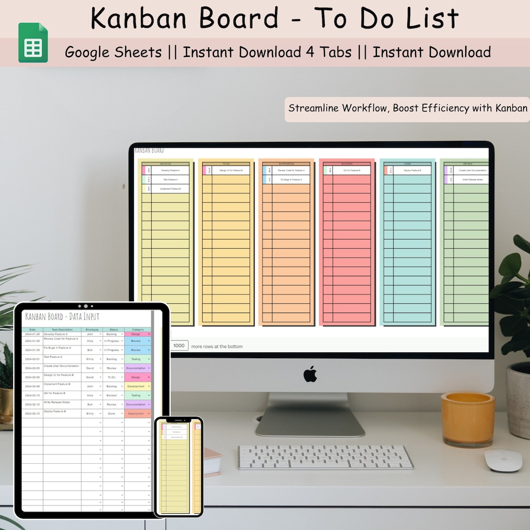 Kanban Board Google Sheet Project Tracker to Do List Spreadsheet ...