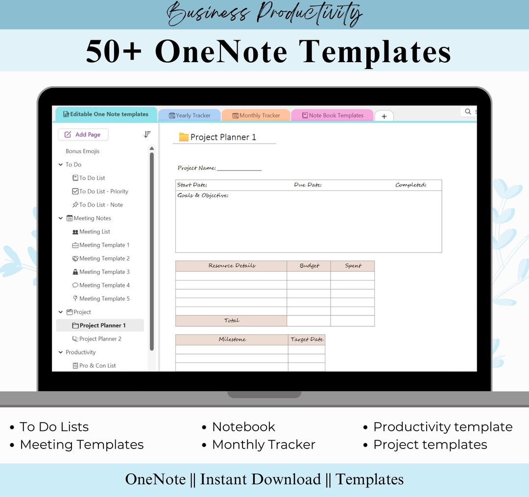 Onenote Template Work One Note Project Management Template ...