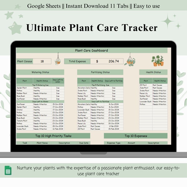 Garden planner Google Sheet House plant Tracker Herb garden Planner Plant care journal Garden journal spreadsheet Plant propagation log