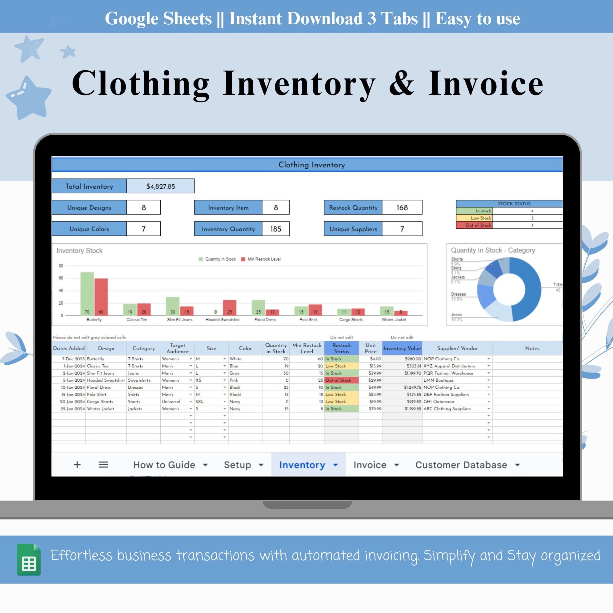 Inventory Google Sheet Invoice Template T Shirt Inventory Tracker Excel