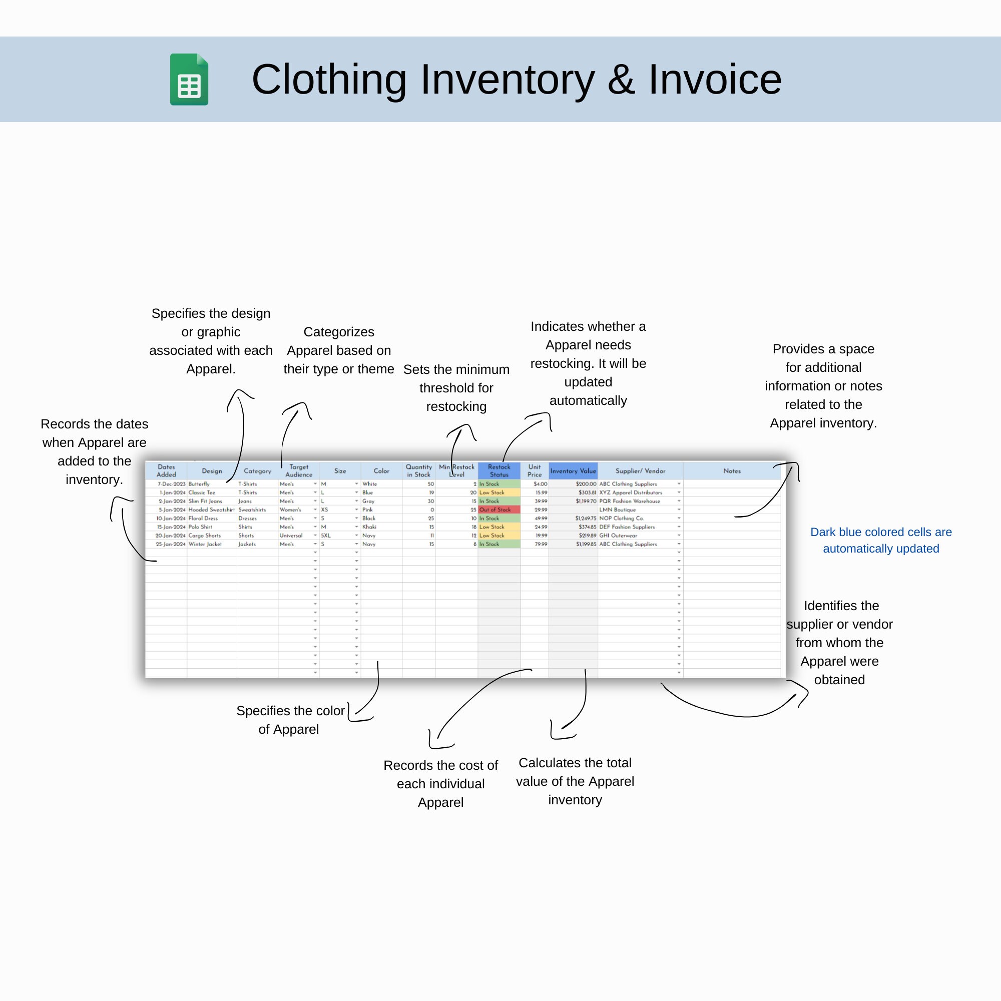Inventory Google Sheet Invoice Template T Shirt Inventory Tracker Excel