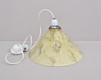 Vintage opaline hanglamp in gele kleur met marmer motief, mid-century