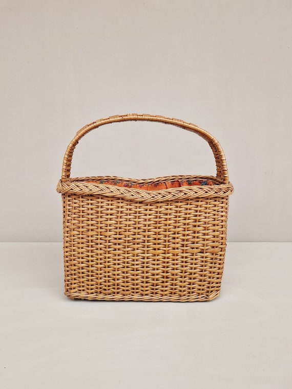 Vintage rieten draagmand, jaren '70