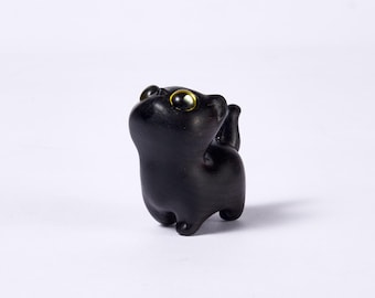 Cuco Hand-Carved Wooden Black Cat, Handmade Sculpture, Cat Figurine, Cat Statue, Wood Cat Ornament, Desk Decor, Personalized Gift for Her