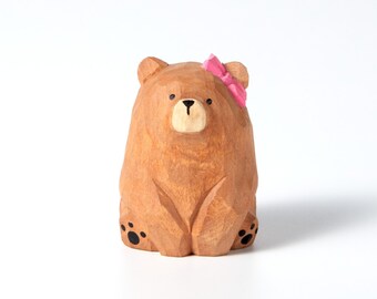 Mama Carved Wooden Loving Mother Bear Wooden Figurine, Home Decor Sculpture Ornaments, Animal Decor, Gift, Handcrafted, Bear Decoration