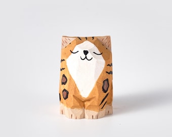 Beni Carved Wooden Bengal Cat, Wooden Figurine, Home Decor Sculpture Ornament, Animal Decor, Gift, Handmade, Customize, Cat Lover