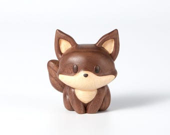 Faye Carved Wooden Mocha Brown Charming Fox, Wooden Figurine, Home Decor Sculpture Ornament, Animal Decor, Gift, Handmade, Customized