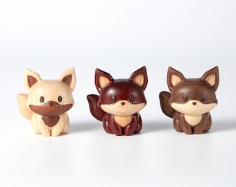 The Little Woodland Fox Family, Wooden Figurine, Home Decor Sculpture Ornament, Animal Decor, Gift, Handmade, Customized