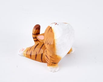 Yuna Carved Wooden Cat in Cobra Pose, Wooden Figurine, Home Decor sculpture ornaments, Animal Decor, Personalized gift, Handcrafted, Yoga