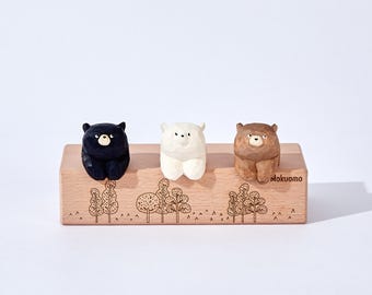 The Carved Wooden Clinging Downward Bear Family with Display Stand | Wooden Figurine | Animal Decor | Personalized gift
