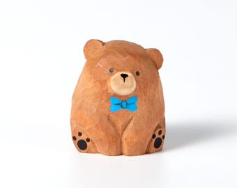 Lulu Carved Wooden Playful Brother Bear, Wooden Figurine, Home Decor Sculpture Ornaments, Animal Decor, Gift, Handcrafted, Bear Decoration