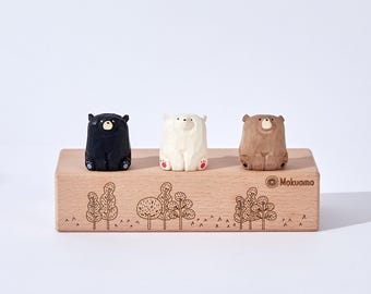 The Carved Wooden Bear Family with Display Stand, Wooden Bear Figurine, Handmade Sculpture, Animal Decor, Desk Decor, Personalized gift