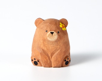 Cici Carved Wooden Sweet Sister Bear, Wooden Figurine, Home Decor Sculpture Ornaments, Animal Decor, Gift, Handcrafted, Bear Decoration
