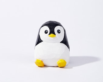 Pupu Hand-Carved Wooden Penguin, Handmade Sculpture, Penguin Figurine, Penguin Statue, Wood Ornament, Desk Decor, Her Personalized Gift