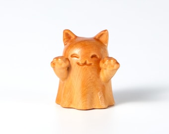 Mina Carved Wooden Happy Cat, Wooden Figurine, Home Decor Sculpture Ornaments, Animal Decor, Gift, Handcrafted, Customize, Cat Lover