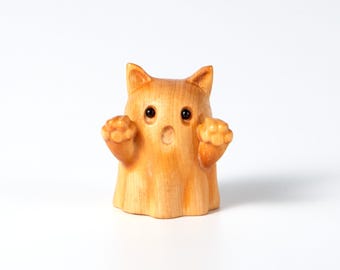 Miya Carved Wooden Surprised Cat, Wooden Figurine, Home Decor Sculpture Ornaments, Animal Decor, Gift, Handcrafted, Customize, Cat Lover