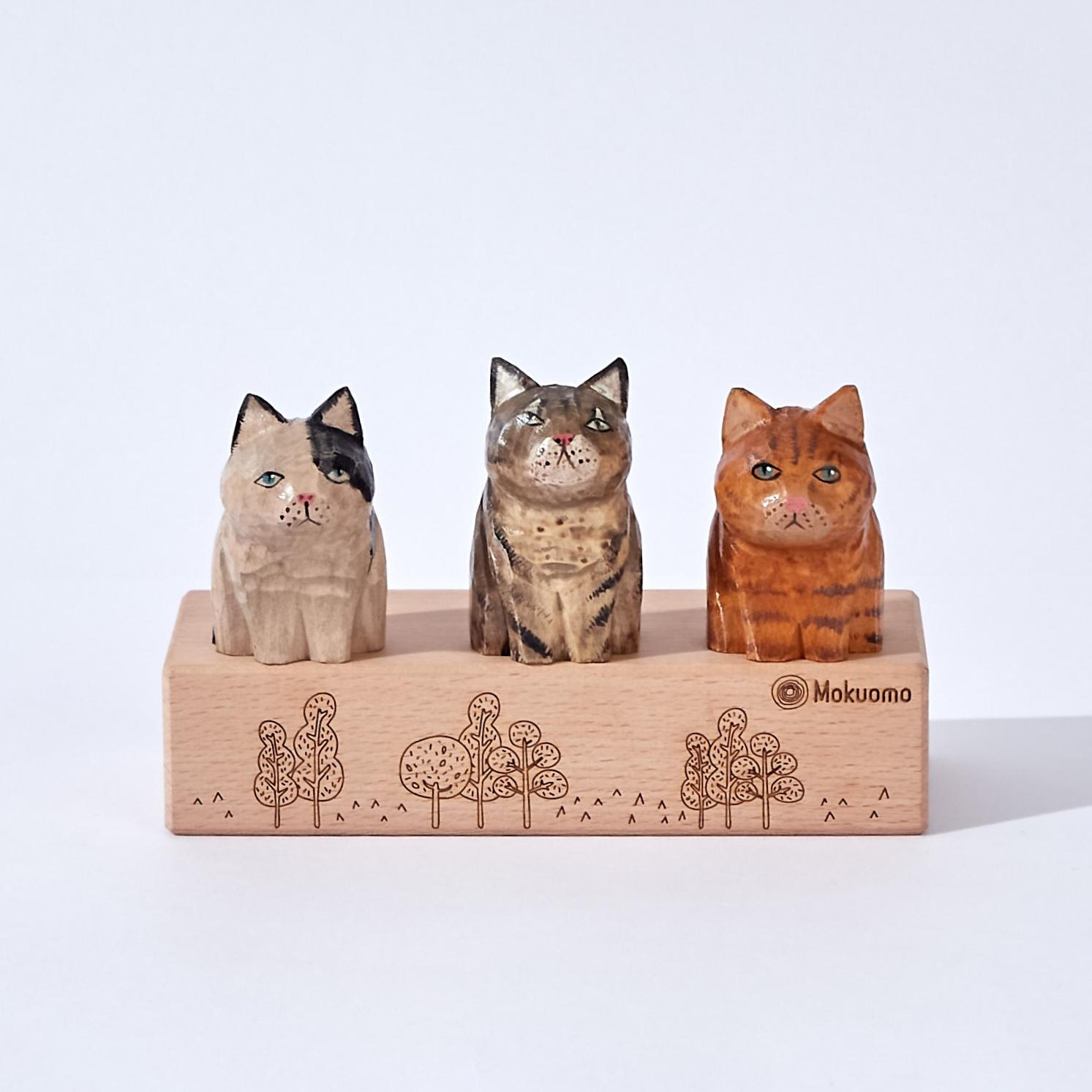 The Carved Wooden Maro Cat Family with Display Stand | Wooden Figurine | Animal Decor | Personalized gift