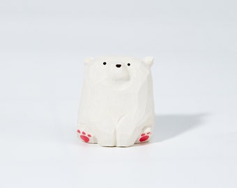 Rei Carved Wooden White Bear | Wooden Figurines | Wooden Animal | Home Decor sculpture ornaments | Custom Animal Decor | Personalized gift