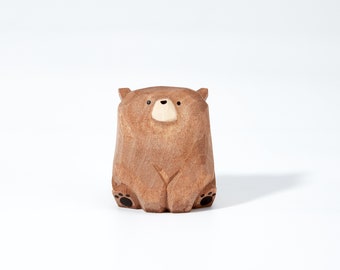 Tomo Hand-Carved Wooden Brown Bear, Handmade Sculpture, Bear Wooden Figurine, Bear Statue, Bear Ornaments, Desk Decor, Her Personalized Gift